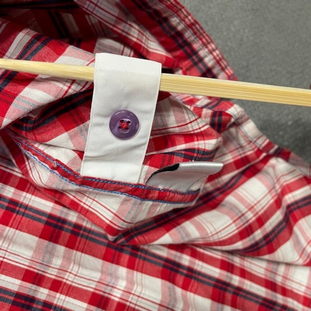 Rocawear Men's Shirt 2XL Red White Plaid Short Sleeve Button Up Checkered Camp - Picture 14 of 14